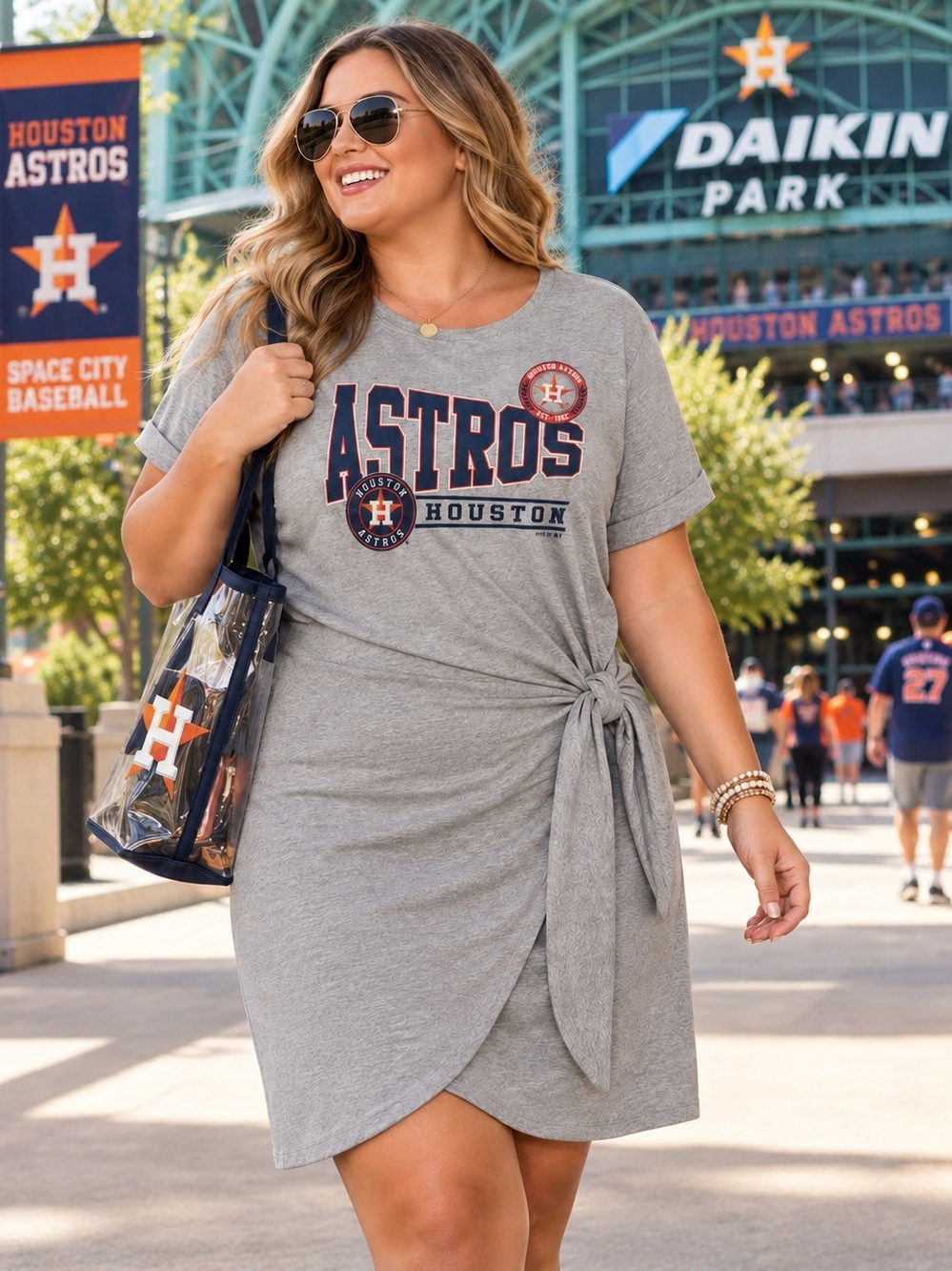 WEAR by Erin Andrews Houston Astros Plus 3X Tie Waist T-Shirt Dress MLB